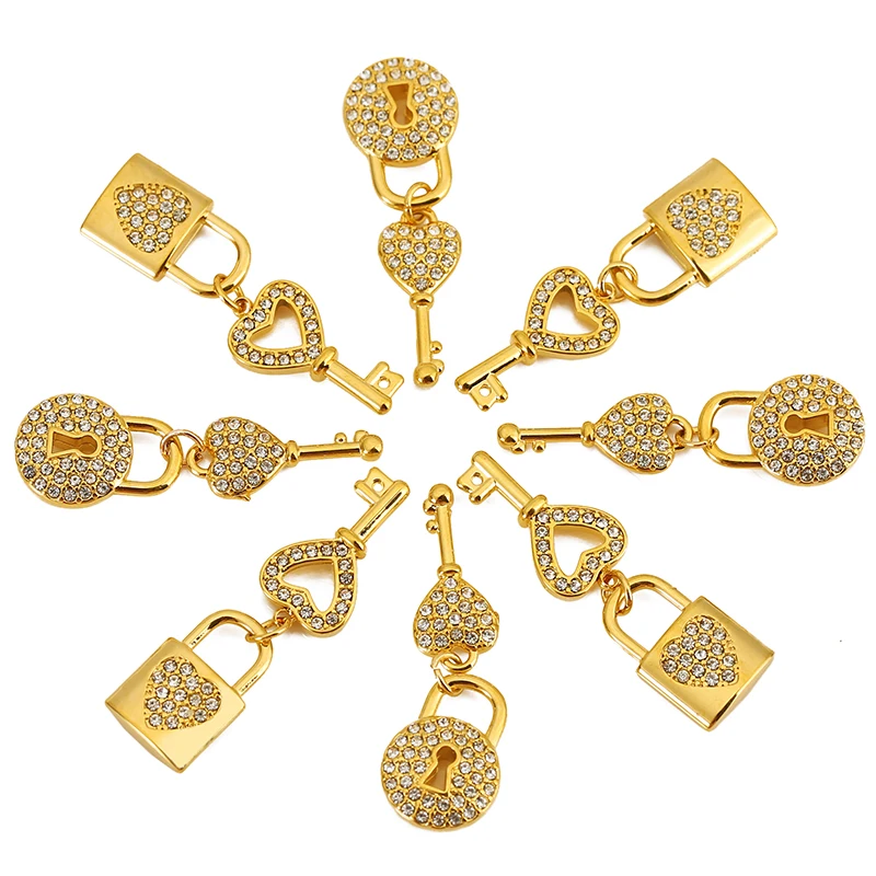 Gold Key Lock Earrings with Zircon Stones 2 Gold Key Lock Earrings with Zircon Stones - Image 2