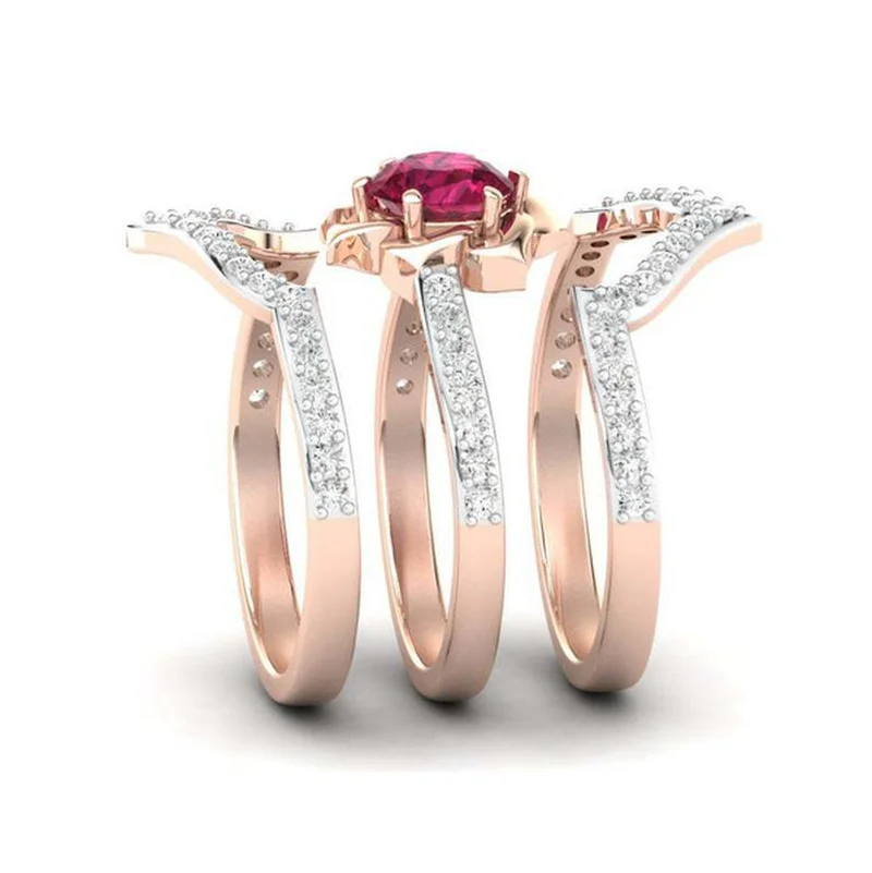 Rose Gold Floral Ring Set for Women 3 Rose Gold Floral Ring Set for Women - Image 3