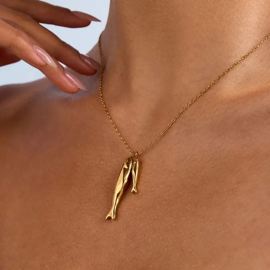 Gold-Tone Stainless Steel Dolphins Necklace 3 Gold-Tone Stainless Steel Dolphins Necklace - Image 3