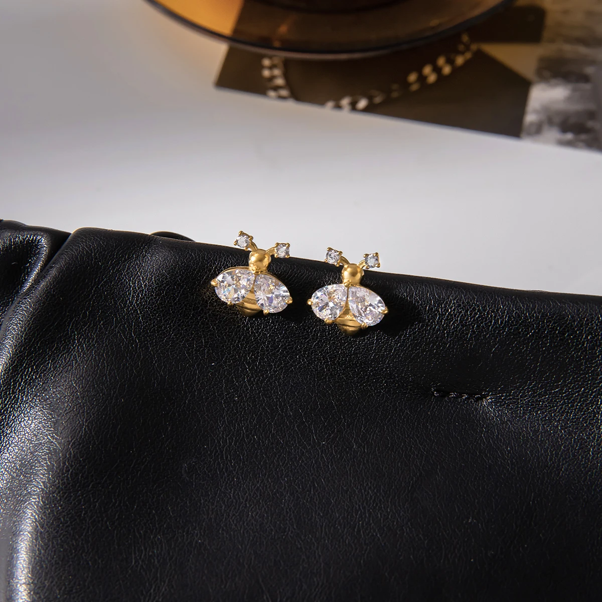 Stainless Steel Gold Bee Stud Earrings 5 Stainless Steel Gold Bee Stud Earrings - Image 5