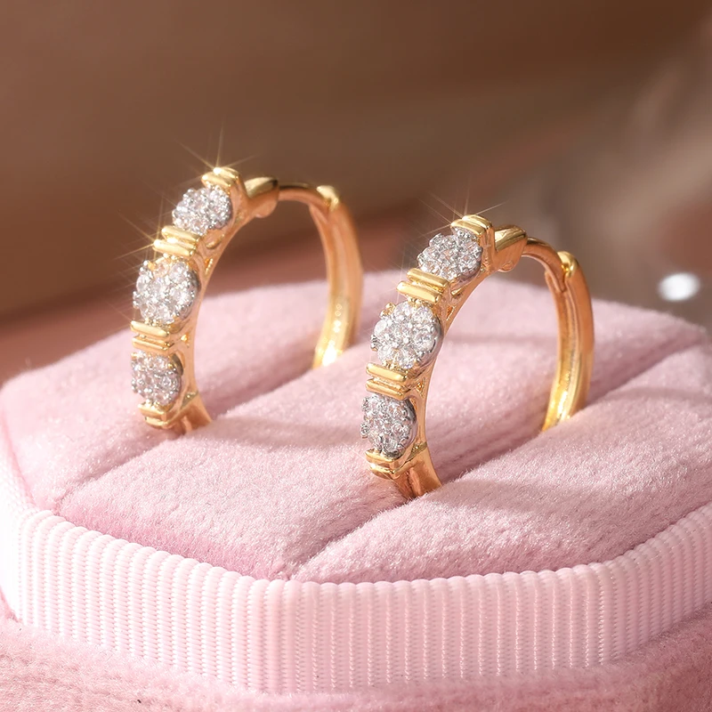 Gold Copper Alloy Hoop Earrings with Zirconia 2 Gold Copper Alloy Hoop Earrings with Zirconia - Image 2