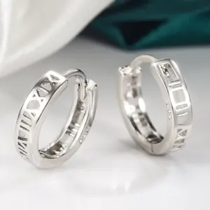 Silver Ethnic Hoop Earrings with Geometric Cut-Outs 10 Sda3bf46736ed469db3b496c4c0bfb8a1V