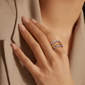 Multi-Layer Stainless Steel Women's Ring with Zircon Accents 11 Sda4e157e06614a1e9411e4530aafff40D