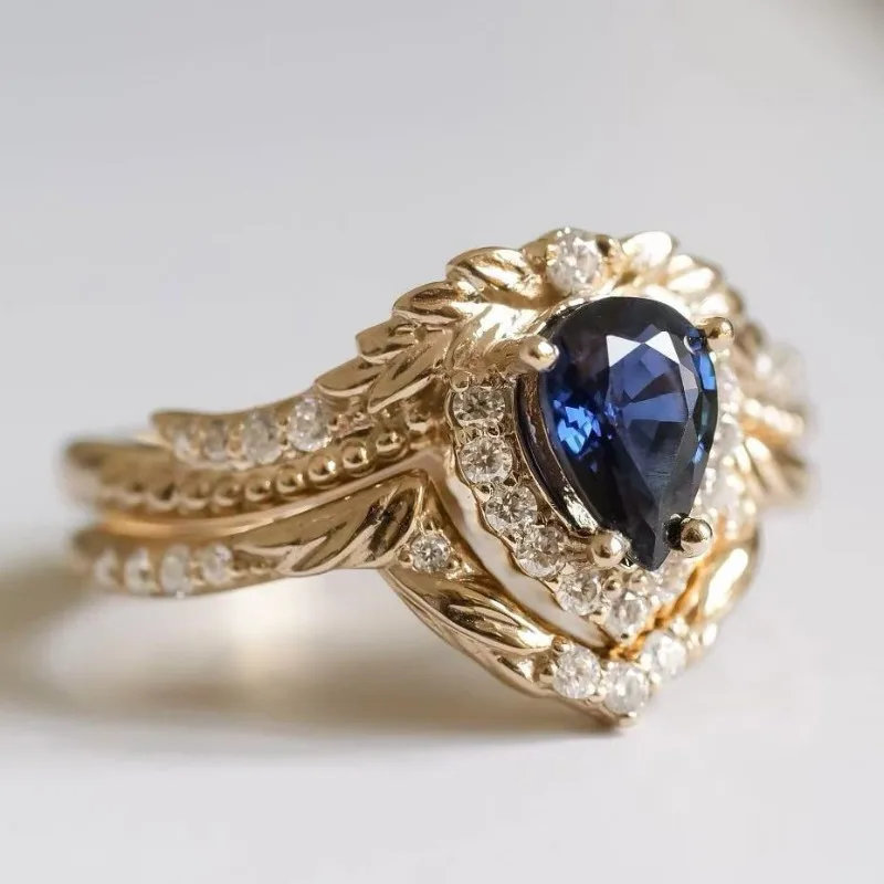 Women’s Blue Zircon Ring Set with Gold Tone 2 Women’s Blue Zircon Ring Set with Gold Tone - Image 2