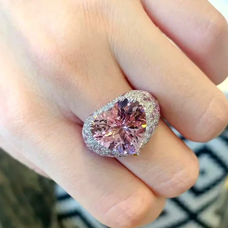 Pink Heart-Shaped Silver Ring with Zircon Accents 1 Pink Heart-Shaped Silver Ring with Zircon Accents