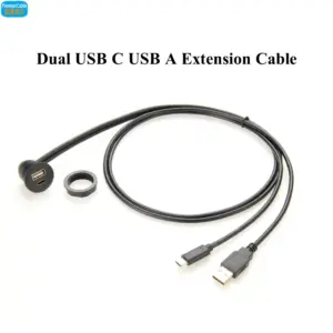 90° USB Panel Mount Extension Cable 1m