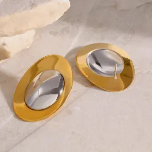 Stainless Steel Oval Earrings with Gold Tone 9 Sdbb15b08e7c645bbb33641dd4a6fc1edj