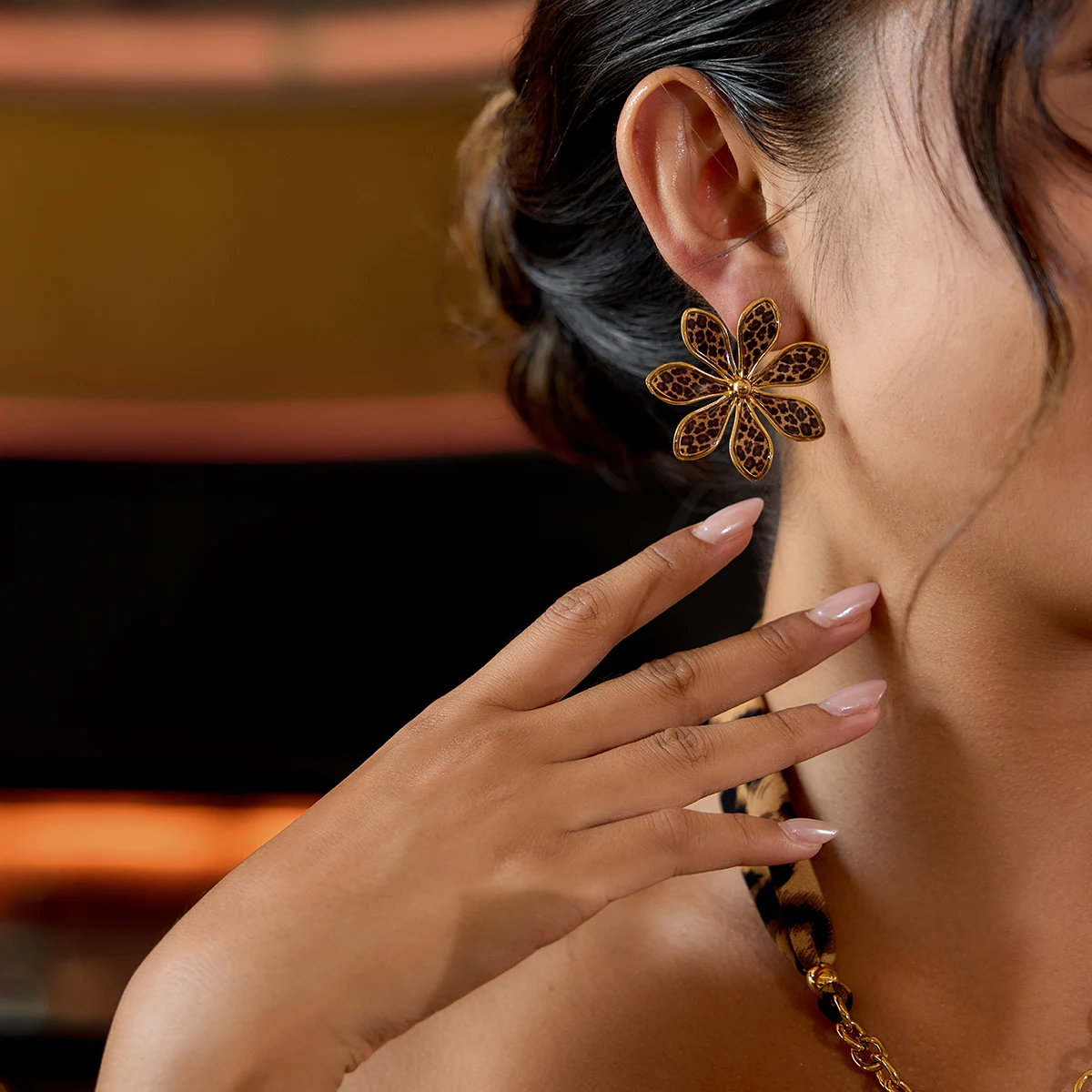 Bold Leopard Floral Stainless Steel Earrings 4 Bold Leopard Floral Stainless Steel Earrings - Image 4