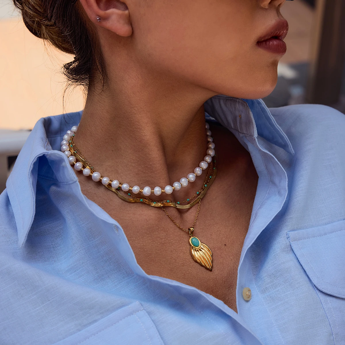 Gold Leaf Pendant Necklace for Women 5 Gold Leaf Pendant Necklace for Women - Image 5