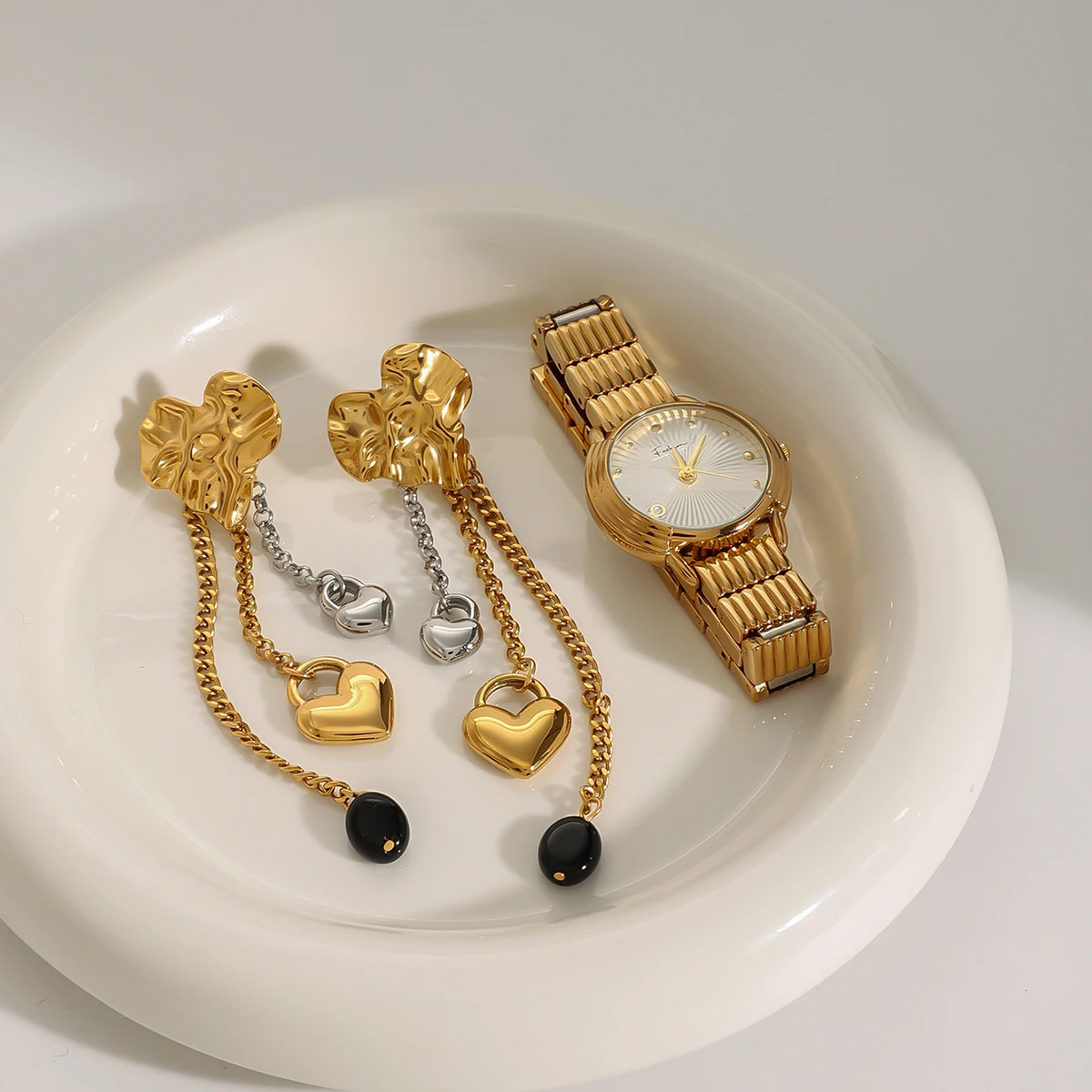 Stainless Steel Folded Heart Earrings 3 Stainless Steel Folded Heart Earrings - Image 3