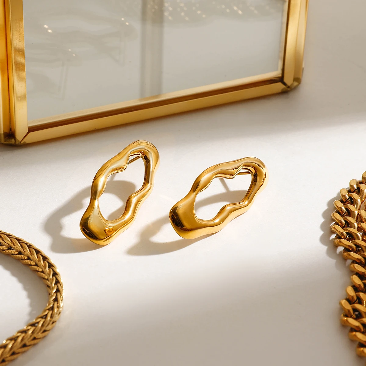 Minimalist Irregular Gold Steel Earrings 3 Minimalist Irregular Gold Steel Earrings - Image 3