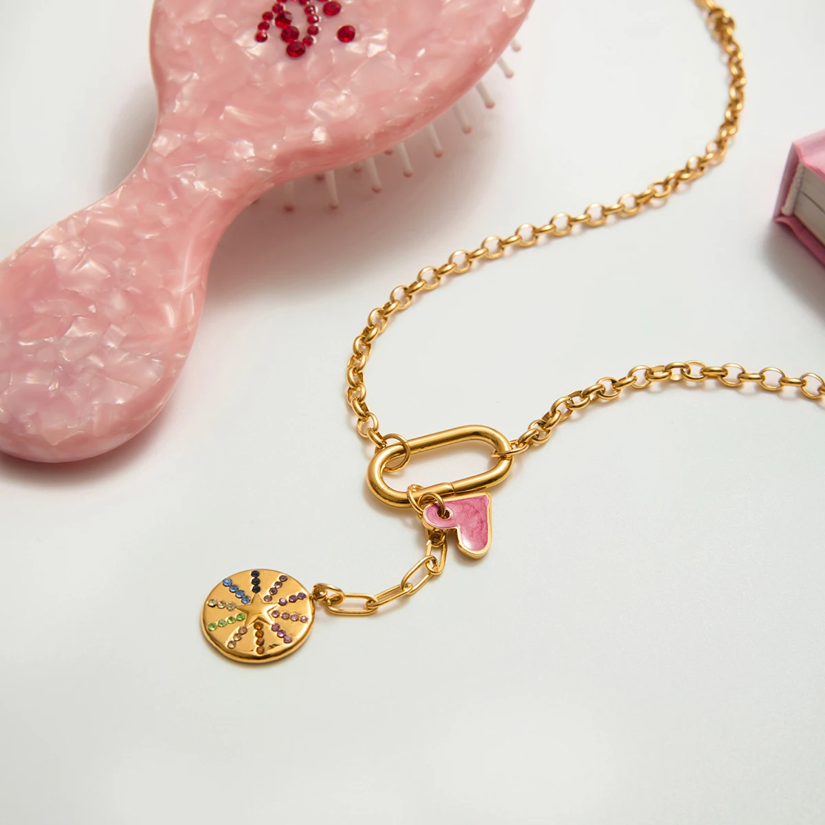 Vibrant Gold Stainless Steel Rainbow Necklace 5 Vibrant Gold Stainless Steel Rainbow Necklace - Image 5