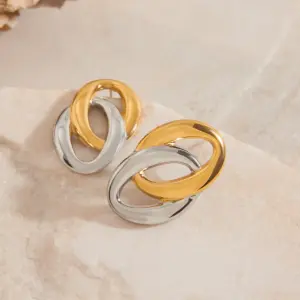 Minimalist Two-Tone Stainless Steel Oval Earrings 12 Sdd34efd499534717bddf3dce2db9f754T