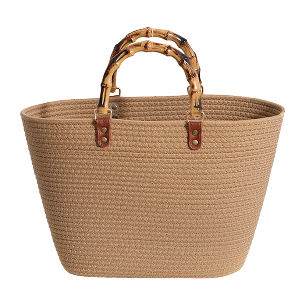 Cotton Woven Summer Handbag with Bamboo Handle 2 Cotton Woven Summer Handbag with Bamboo Handle - Image 2