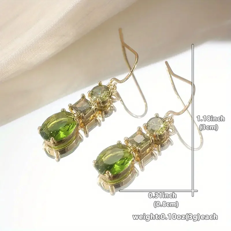 Gold Drop Earrings with Green Cubic Zirconia 3 Gold Drop Earrings with Green Cubic Zirconia - Image 3