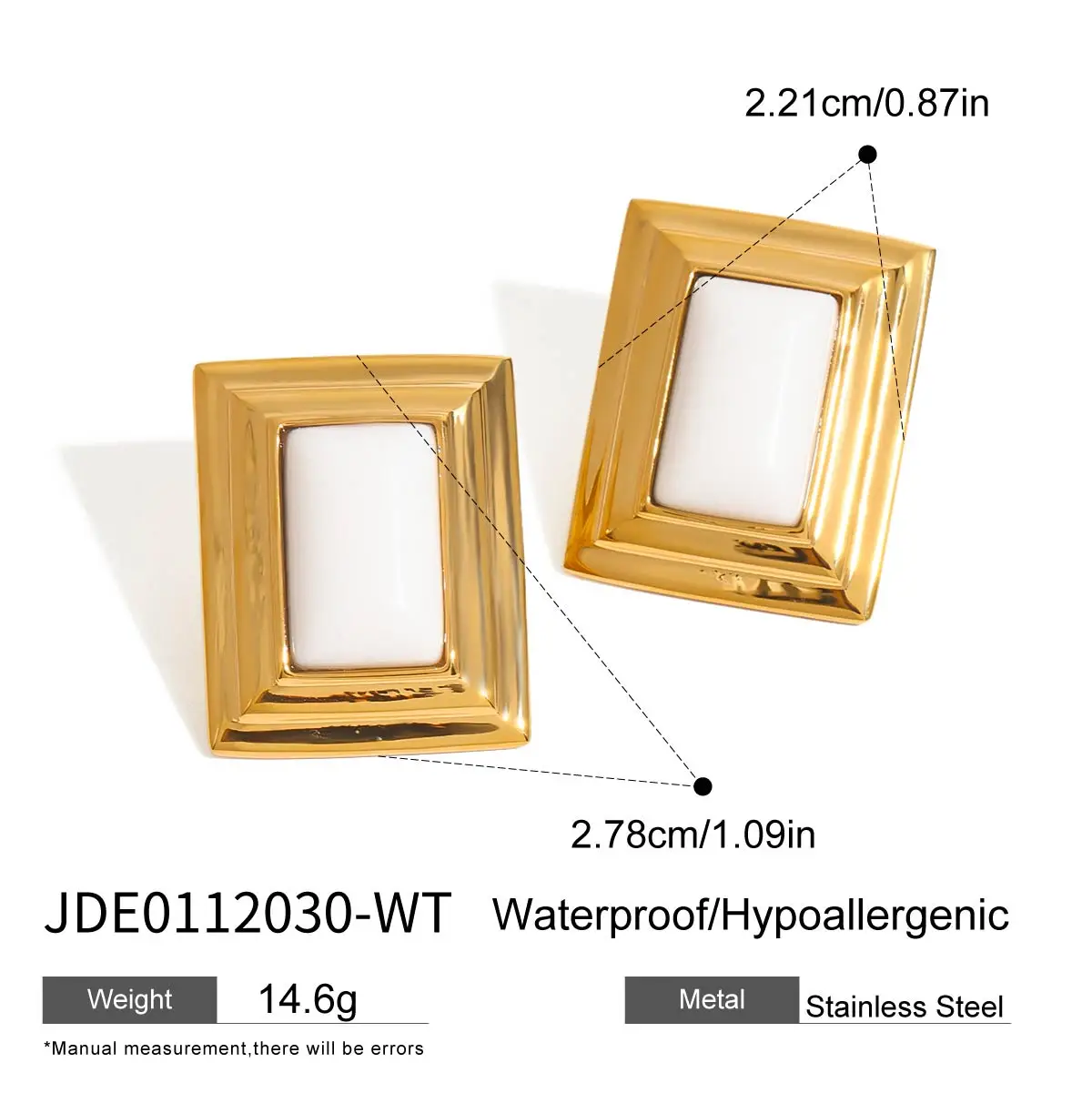 Stainless Steel Gold Square Earrings JDE0112030 9 Stainless Steel Gold Square Earrings JDE0112030 - Image 9