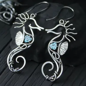 Vintage Seahorse Drop Earrings with Blue Gem 7 Sdd5cb146698a475cafa1da7b3f4606b8O