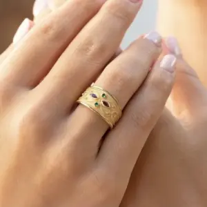 Gold Unisex Ring with Colorful Zircon Stones 7 Sddb6c41320f247da8f43913874fd4420L