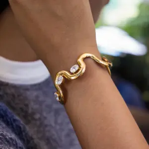 Stainless Steel Gold-Tone Oval Cuff Bracelet 9 Sde64610aea244f6ca007689ae8e14c2dU