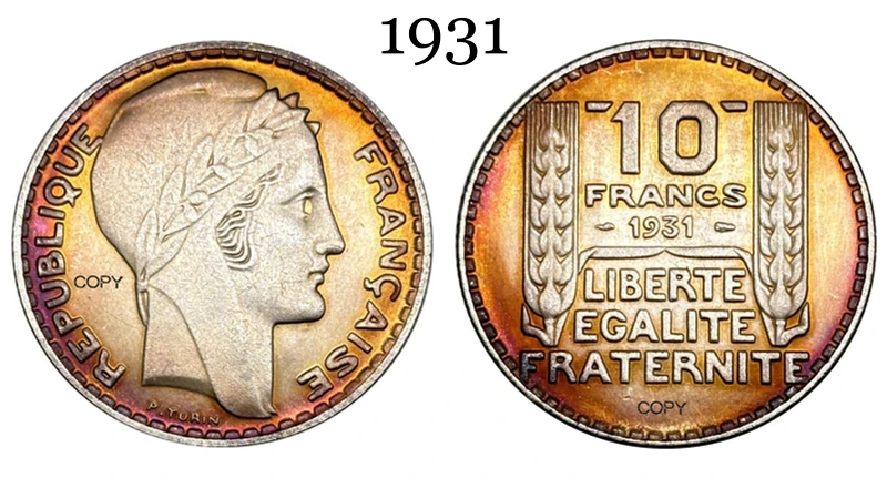France 10 Francs Replica Coin 1930-1934 3 France 10 Francs Replica Coin 1930-1934 - Image 3