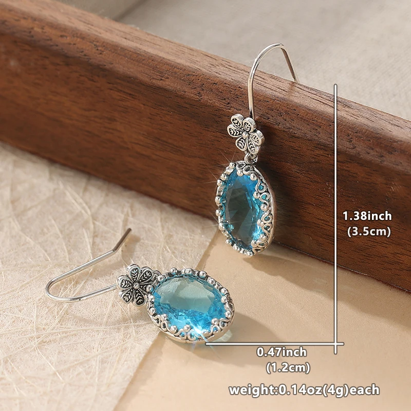 Silver Copper Alloy Dangle Earrings with Blue Cubic Zirconia 5 Silver Copper Alloy Dangle Earrings with Blue Cubic Zirconia - Image 5