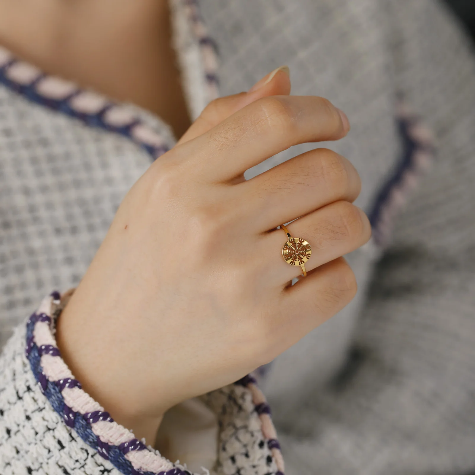 Viking Compass Ring in Stainless Steel and Gold 3 Viking Compass Ring in Stainless Steel and Gold - Image 3