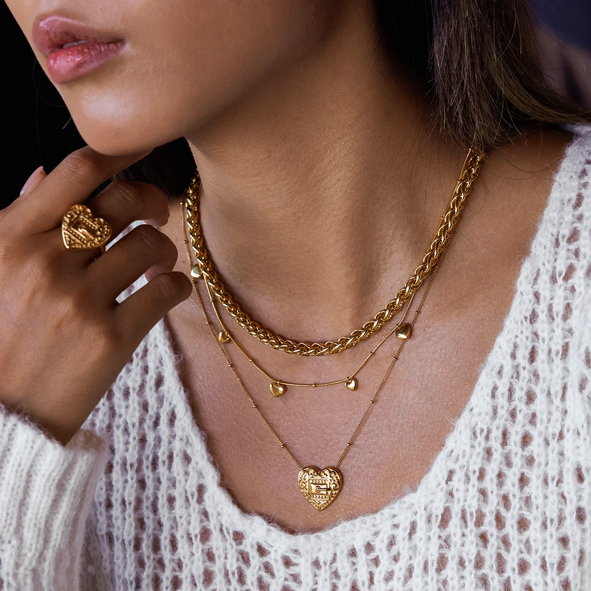 Stainless Steel Gold Heart Necklace 2 Stainless Steel Gold Heart Necklace - Image 2