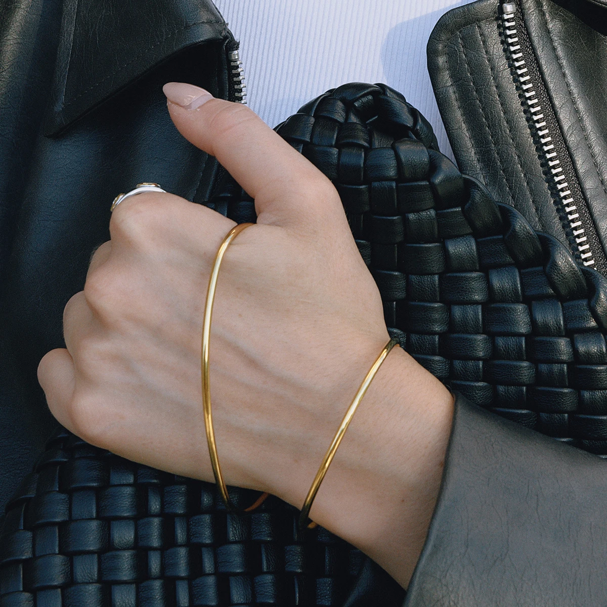 Gold Stainless Steel Geometric Bangle for Women 2 Gold Stainless Steel Geometric Bangle for Women - Image 2