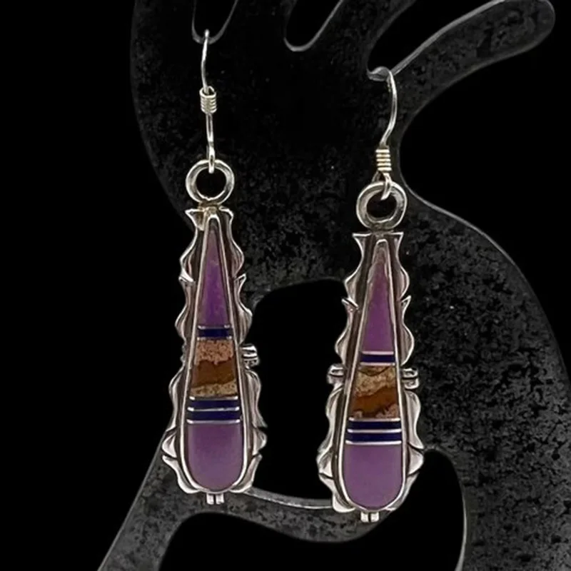 Vintage Silver Waterdrop Earrings with Purple Stone 3 Vintage Silver Waterdrop Earrings with Purple Stone - Image 3