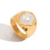 Gold-Toned Stainless Steel Ring with Artificial Opal