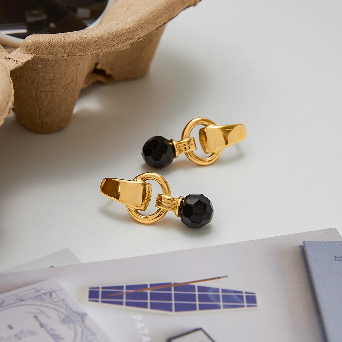 Gold-Tone Stainless Steel Geometric Earrings 5 Gold-Tone Stainless Steel Geometric Earrings - Image 5