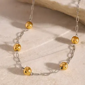Modern Stainless Steel Necklace with Gold Beads 9 Sdfd830a8c4124fb0bede593044c35b9e7