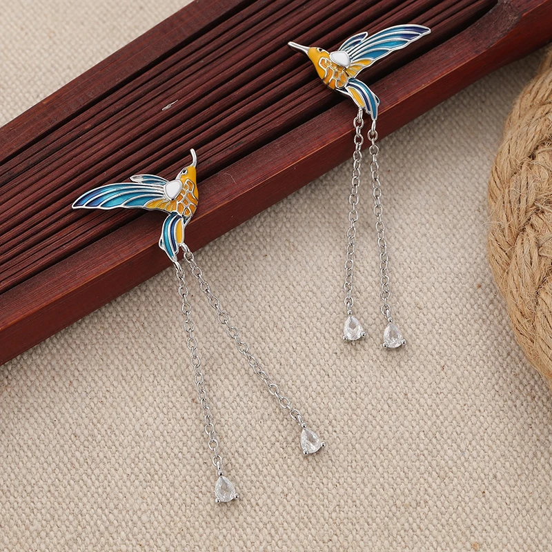 Elegant Silver Copper Hummingbird Earrings 4 Elegant Silver Copper Hummingbird Earrings - Image 4