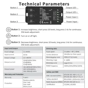 12/24V LED Dimmer V1-C Controller 480W 11 Se0b67e4be0934b5c8961cabc80c4bd1cX