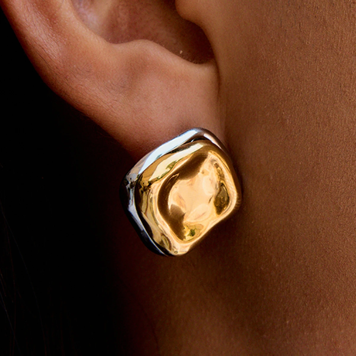 Stainless Steel Two-Tone Flower Earrings 3 Stainless Steel Two-Tone Flower Earrings - Image 3