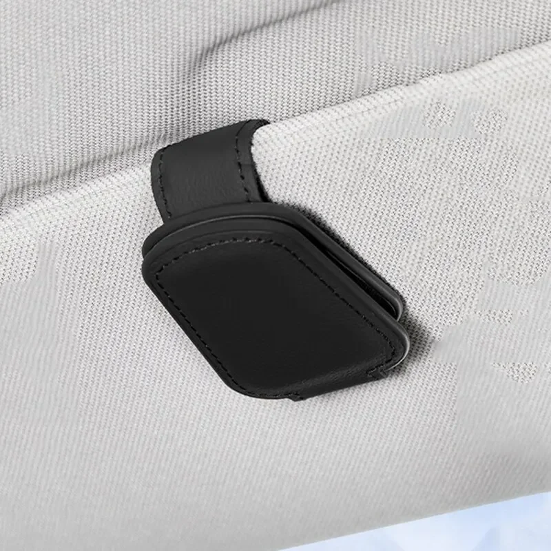 Black Cowhide Car Glasses Clip with Magnetic Flip 7 Black Cowhide Car Glasses Clip with Magnetic Flip - Image 7