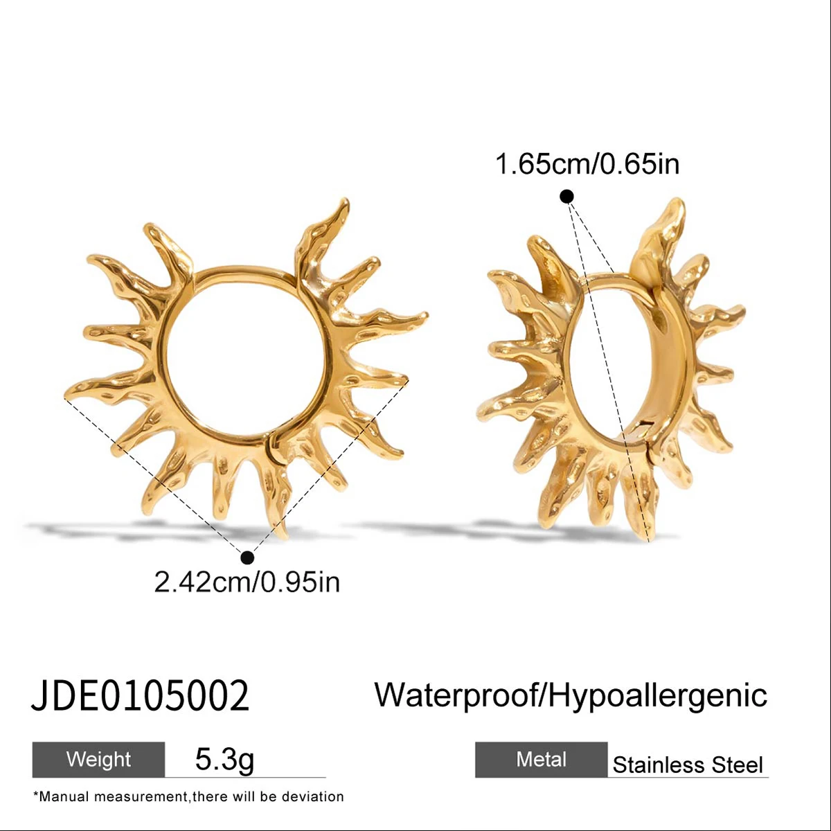 Stainless Steel Sun Pattern Hoop Earrings 7 Stainless Steel Sun Pattern Hoop Earrings - Image 7