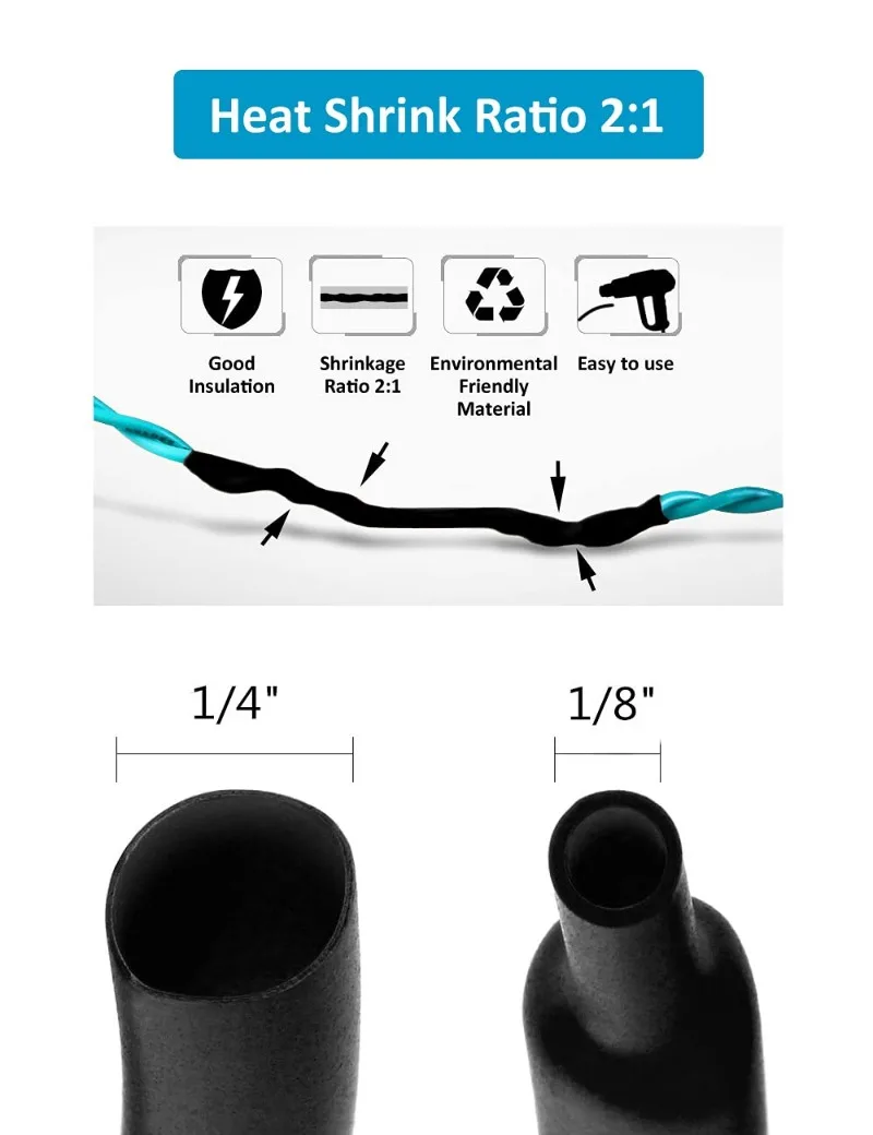 Black Heat Shrink Tubing Set, 8 Sizes, 650 pcs 3 Black Heat Shrink Tubing Set, 8 Sizes, 650 pcs - Image 3