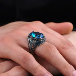 Vintage Men's Ring with Blue Zircon and Beaded Edges 6 Se17a74adafab44cd953159fb8e36c9edp