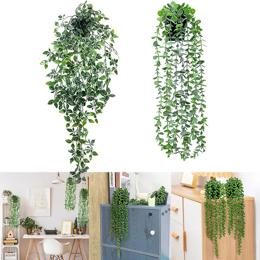 Artificial Eucalyptus Rattan Hanging Plant 50-85cm 2 Artificial Eucalyptus Rattan Hanging Plant 50-85cm - Image 2