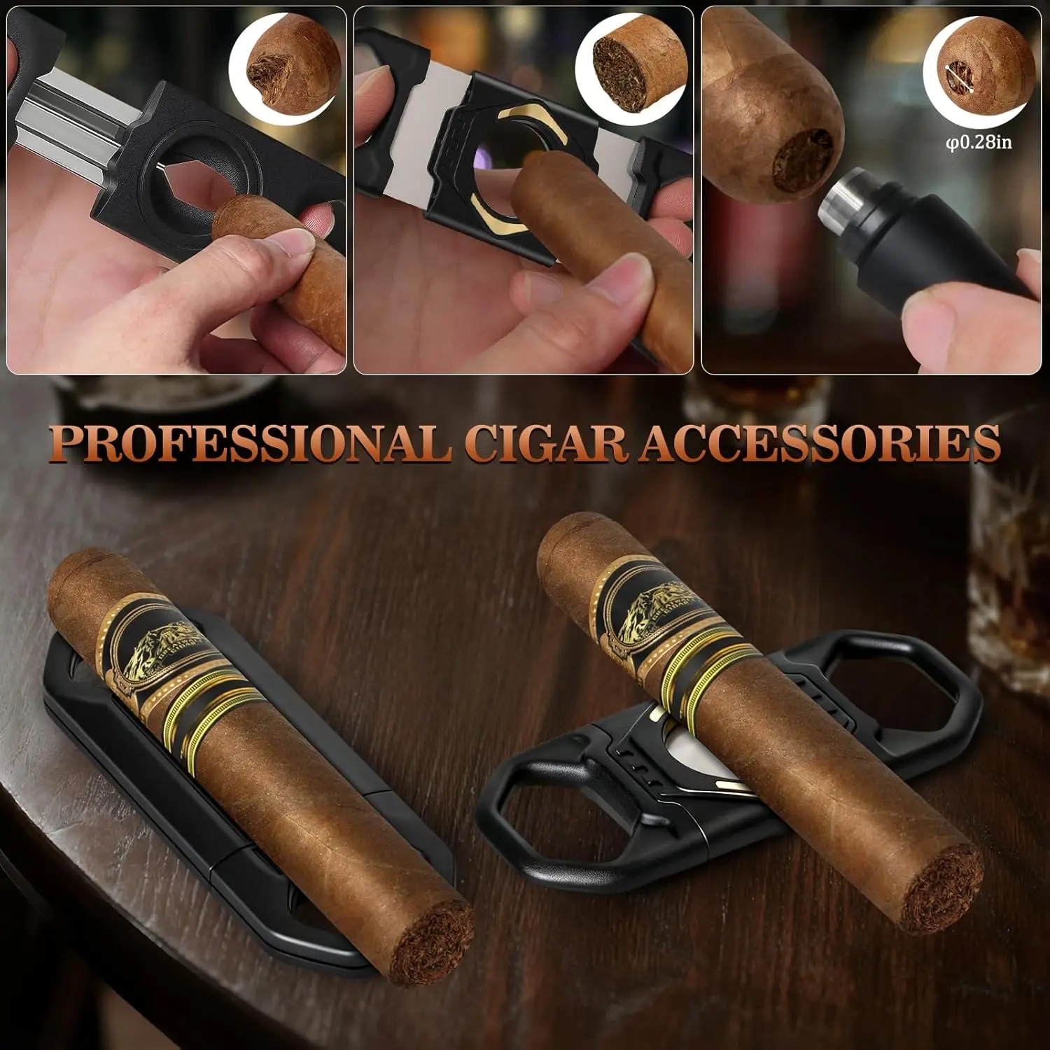 Black Leather Cigar Case with Accessories 5 Black Leather Cigar Case with Accessories - Image 5