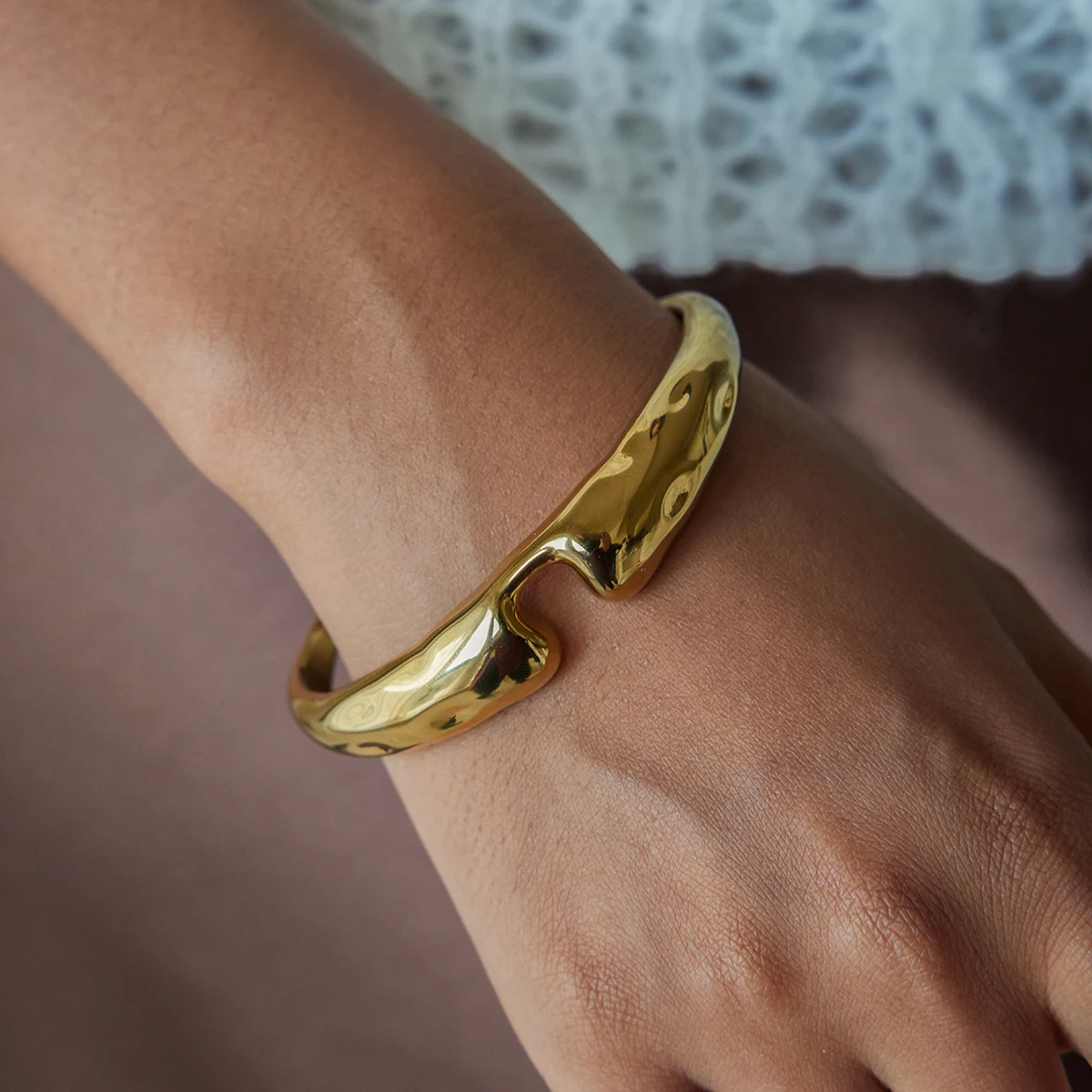 Elegant Gold Stainless Steel Bangle Bracelet 2 Elegant Gold Stainless Steel Bangle Bracelet - Image 2