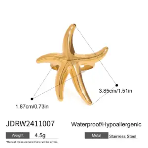 Ocean-Inspired Stainless Steel Starfish Ring 14 Se2621b401c3144b28f267d376f34c0d0K