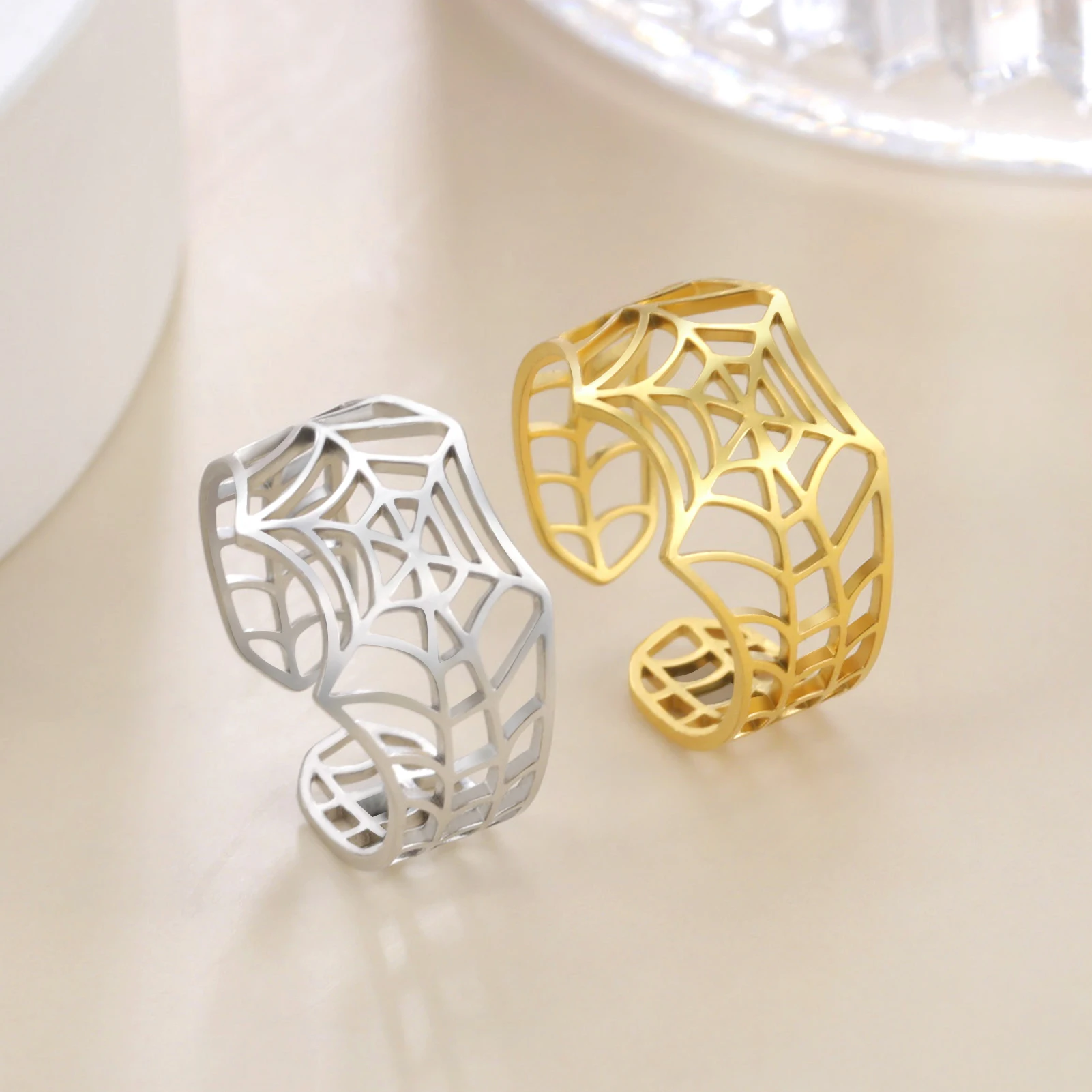 Stainless Steel Web Ring with Gold Plating 5 Stainless Steel Web Ring with Gold Plating - Image 5