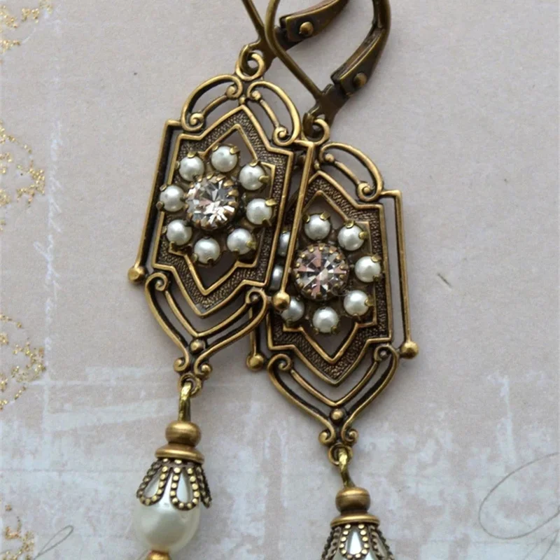 Vintage Waterdrop Earrings with White Stones 6 Vintage Waterdrop Earrings with White Stones - Image 6