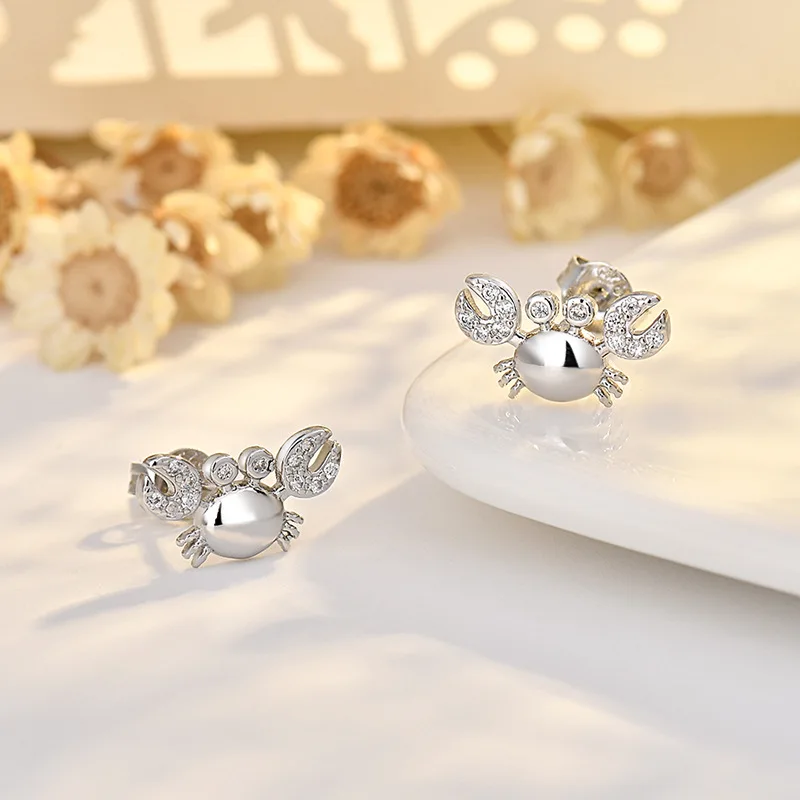 Sterling Silver Crab Stud Earrings with Cubic Zirconia 5 Sterling Silver Crab Stud Earrings with Cubic Zirconia - Image 5