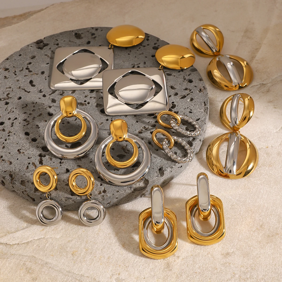 Double Hoop Stainless Steel Earrings Caitlyn 3 Double Hoop Stainless Steel Earrings Caitlyn - Image 3