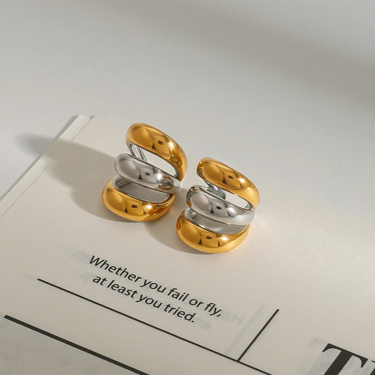 Modern Dual Tone Stainless Steel Clip Earrings 5 Modern Dual Tone Stainless Steel Clip Earrings - Image 5