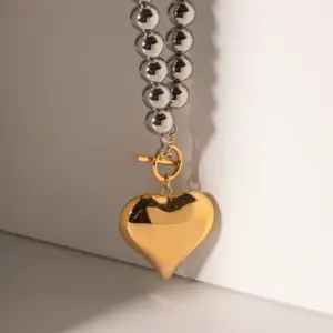 Stainless Steel Heart Necklace with Beads 10 Se3744a5f0e8d4aab98f4998b4f9967bcs