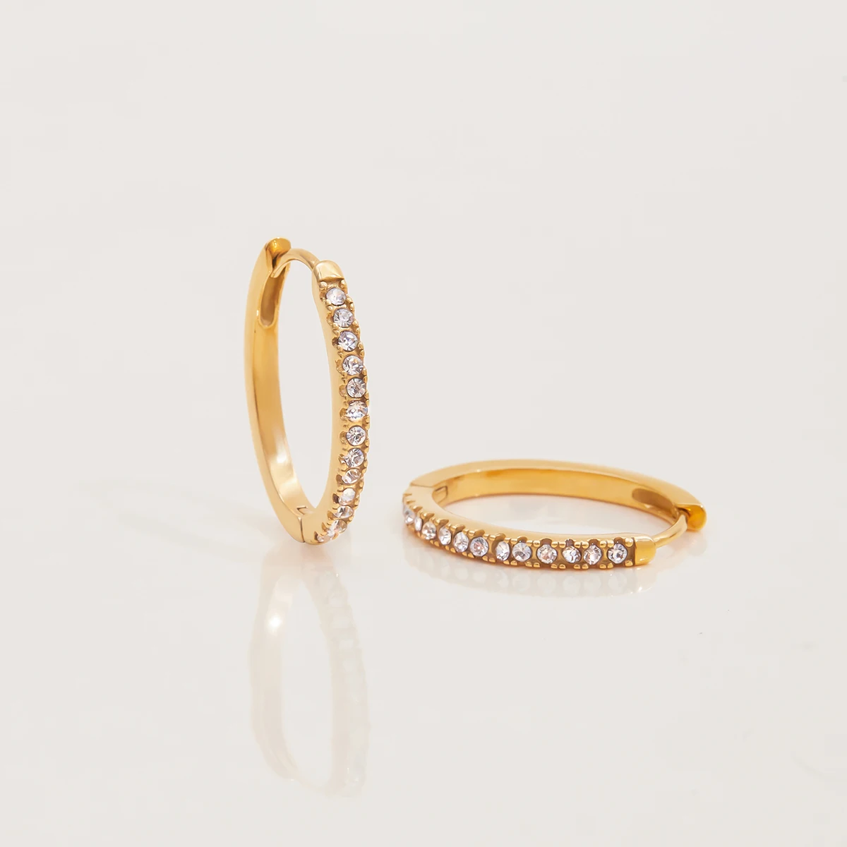 Gold Stainless Steel Hoop Earrings with Zirconia 6 Gold Stainless Steel Hoop Earrings with Zirconia - Image 6